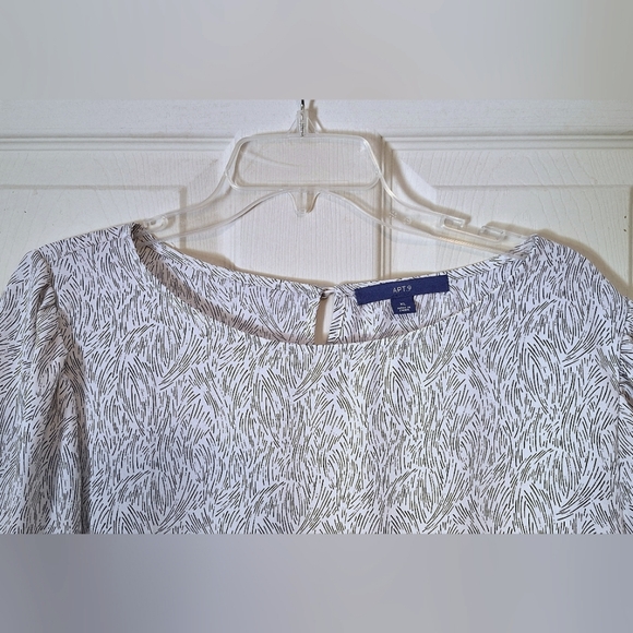 'Apt 9' shirt, black on white, flutter sleeves, bottom hem ruffle, Sz. XL - Picture 5 of 7